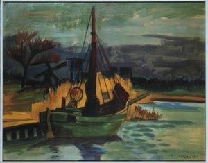 Fiskebåter på land / 1923 av Max Pechstein