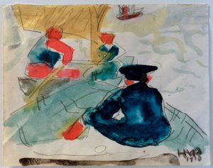 Im Boot sitzende Fischer