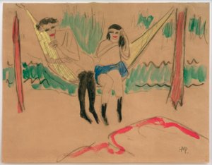 Ohne Titel (Zwei Mädchen in der Hängematte) von Max Pechstein