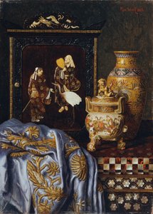 Stilleben med japanske kunstgjenstander av Max Schodl