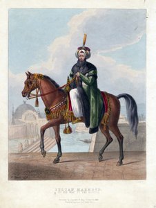 Portrett av Mahmud II (1785-1839) (Mahmoud II), sultanen fra det osmanske riket - Oeuvre de M. Gauci (aktivt 1800-tall) - 1829 - Fargelitografi - 26x20 - Privat samling