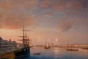 Utsikt over Blagoveshchensky Annunciation Bridge og Nikolaevskaya Embankment, ca 1852