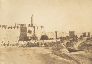 David Daoud Kalessys slott og Jerusalems murer, august 1850. av Maxime Du Camp