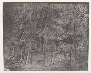 Karnak-palasset, utvendige skulpturer av granittreservatet; Theben av Maxime Du Camp
