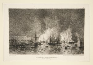 Brann i Bordeaux havn (Brann i havn i Bordeaux) av Maxime Lalanne