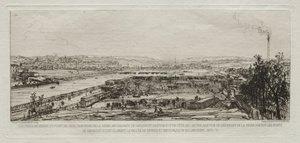 Kunstneriske minner fra beleiringen av Paris: Utsikt fra Pont-du-Jour-viadukten..., 1870-71. av Maxime Lalanne