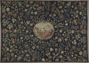 borddeksel Duk med personifiseringen av Flora og et blomstermønster av Maximiliaan van der Gucht (possibly)