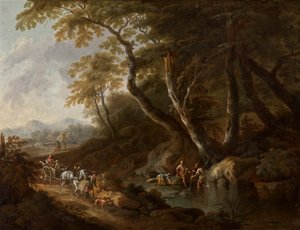 Skoglandskap med vann til høyre av Maximilian Joseph Schinnagl