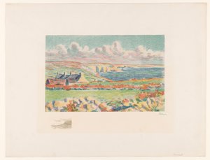 Kystlandskap med hus Camaret (original tittel) av Maximilien Luce (signed by artist)