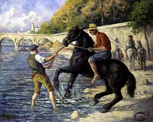 Bathing the Horses, ca. 1910 (olje på lerret) av Maximilien Luce