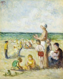 På stranden i Normandie; På stranden i Normandie, ca. 1930 av Maximilien Luce