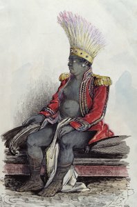 Kong Te Moana på øya Nuku-Hiva kledd i uniformen til en fransk oberst, ca. 1841-48 (penn, blekk og wc på papir)
