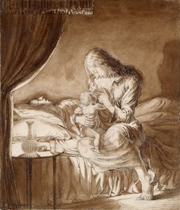 Nattscene - Kvinne mater barnet sitt, ca. 1900-tallet av Maxwell Gordon Lightfoot