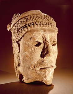 Hodet kuttet fra en vegg på Comalcalco, Tabasco, Classic Maya (stucco)