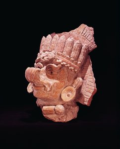 Hodet for Maya-maisguden, Oaxaca, ca. 500 e.Kr. (lertøy)