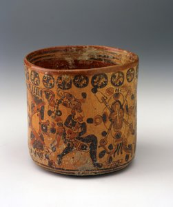 Sylindervase, ca. 650-850 (keramikk med rød og svart på oransje slipmaling) av Mayan Mayan