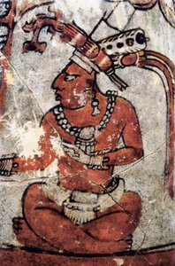 Maya-kriger. Polykrom keramikk, Maya-kunst, 7. Nasjonalmuseet for arkeologi og etnologi i Tikal (Guatemala).