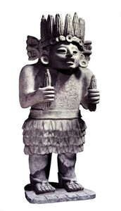 Før colombiansk sivilisasjon: Maya-statue som representerer tjenestepikenes gud. Paris, Musee de l