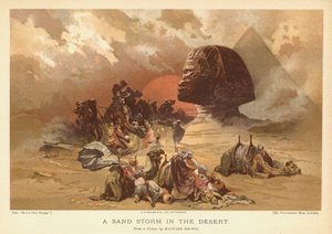 En sandstorm i ørkenen (farge litho)