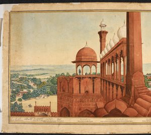 Mogul-keiserens palass. En del av et panorama av Delhi av Mazar or Mazhar Ali Khan