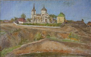 Tarkhany. Utsikt over erkeengelen Michaels kirke, 1938 av Meer Michailovich Gokhstein