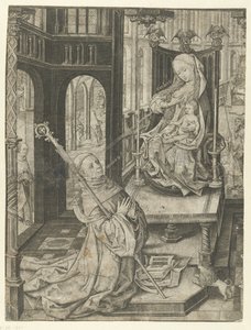 Saint Bernard kneler foran Mary med barn av Meester IAM van Zwoll