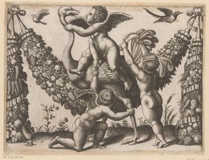 Tre putti og en struts Tapetries of the Pope (serietittel) Tapezzerie de Papa (serietittel)