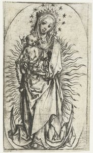 Madonna med stjernekrone og rosenkrans på halvmånen