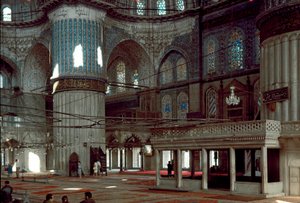 Ottomansk kunst: innvendig utsikt over den blå moskeen bygget mellom 1609 og 1616 av Mehmet Aga