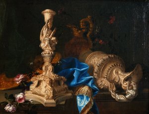 Stilleben med Labours of Hercules-lysestaken og to ewers av Meiffren Conte