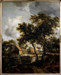 The water mill Painting by Meindert Hobbema (1638-1709) (ec.flam.) 17th century Sun. 0,8x0,66 m Paris, Musee du Louvre.