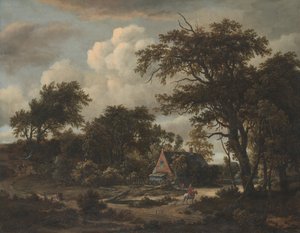 Skoglandskap med hytte og rytter, 1663.
