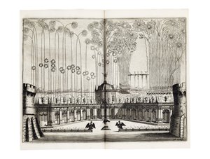 Fyrverkeri i anledning bryllupet til Leopold I (1640-1705), den hellige romerske keiseren, og Margaret Theresa av Spania (1651-73) i Wien, desember 1666 av Melchior Küsel