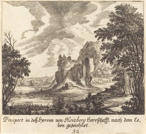 fjellutsikt av Melchior Küsel after Johann Wilhelm Baur