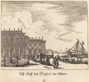 Utsikt over Meers av Melchior Küsel after Johann Wilhelm Baur