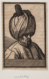 Byste av skjeggete mann iført turban, 3/4 profil mot høyre av Melchior Lorck