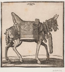 Et praktfullt utstyrt muldyr, profil mot h. av Melchior Lorck