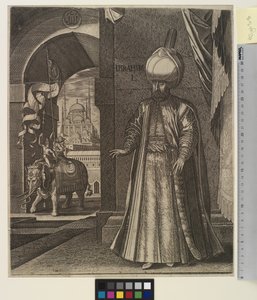 Portrett av Sultan Suleiman den storslåtte (stående) av Melchior Lorck
