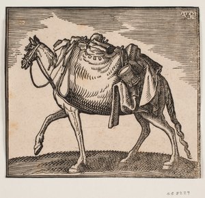 Svært bepakket hest av Melchior Lorck