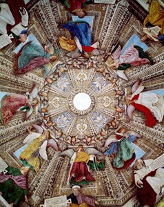 Representasjoner av profeter og engler Fresco av Melozzo da Forli (Melozzo degli Ambrosi) (1438-1494) Kuppel av sakristiet til Saint Mark (Marco), Sanctuary of Santa Casa, Loreto av Melozzo da Forli