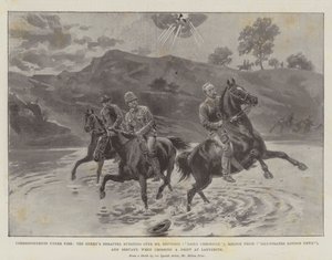 Korrespondenter under ild, fiendens granatsplinter sprengte over Mr Nevinson (Daily Chronicle), Melton Prior (Illustrated London News) og Servant, når de krysset en drift ved Ladysmith av Melton Prior