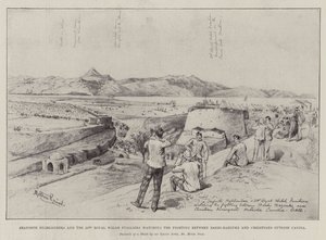 Seaforth Highlanders og de 23. Royal Welsh Fusiliers ser på kampene mellom Bashi-Bazouks og kristne utenfor Candia av Melton Prior