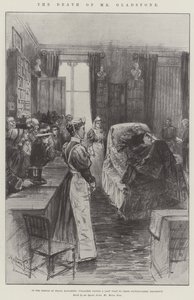 Mr Gladstones død, i Fredens tempel, Hawarden, landsbyboere på et siste besøk til sin utmerkede nabo av Melton Prior