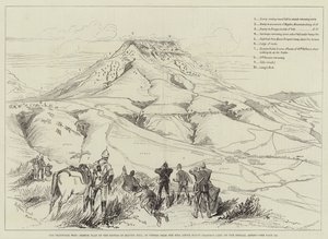 Transvaal-krigen, skisseplan for slaget ved Majuba Hill, sett fra bakken over Mount Prospect Camp