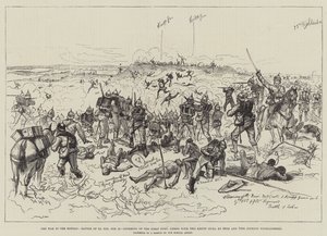 Krigen i Soudan, slaget ved El Teb, 29. februar, storming av det første fortet, bevæpnet med to Krupp-våpen, av 65. og 75. Gordon Highlanders av Melton Prior