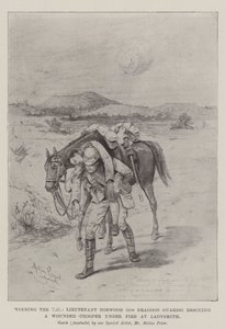 Winning the VC, Lieutenant Norwood (5th Dragoon Guards) rescuing a Wounded Trooper under Fire at Ladysmith  av Melton Prior