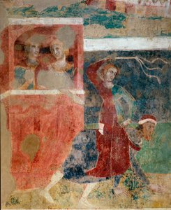 Opp- og nedturene til en ung manns innvielse i kjærlighetens mysterier, detaljer, tidlig på 1300-tallet (fresco) av Memmo di Filippuccio