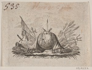 Vignette til A. Schytte "Danmark og Norges naturlige og politiske grunnlov", del I av Meno Haas