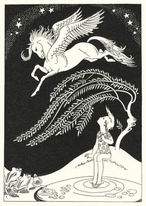 Nedover kom Pegasus, i brede sveipende sirkler (farge litho)