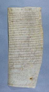 Privilegiet til Clovis III (682-695) gitt til klosteret Saint-Denis, 691 (penn og blekk på vellum) av Merovingian